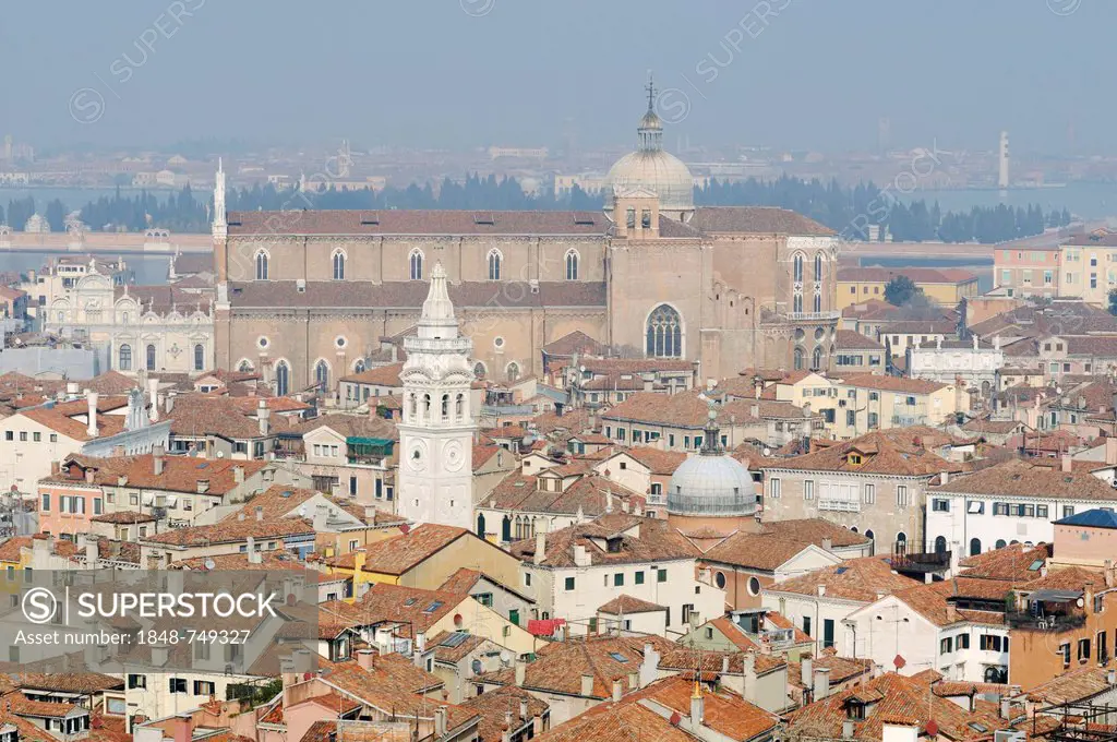 View from St Mark's Campanile, Campanile di San Marco, in the direction of the churches Santa Maria Formosa and Santi Giovanni e Paolo, Venice, Venezi...