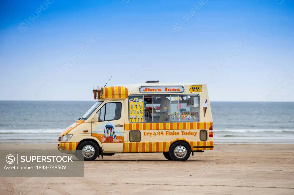 Ice cream truck on Benone Beach, Castlerock, County Londonderry, Northern Ireland, United Kingdom