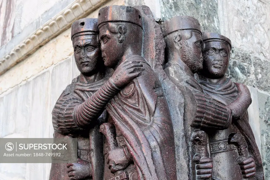 Porphyry statue of the Roman Tetrarchs, detail, St Mark's Basilica, St. Mark's Square, Venice, Italy, Europe