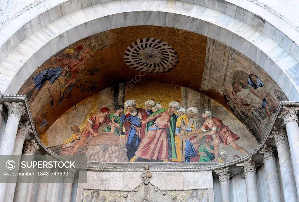 St Mark's Basilica, entrance hall, detail, mural, mosaic, Venice, Veneto, Italy, Europe