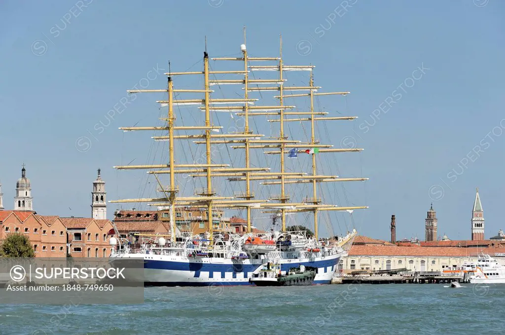 Cruise ship, Royal Clipper, 133.74m long, built in 1909, 227 passengers, at the pier in Venice, Veneto, Italy, Europe