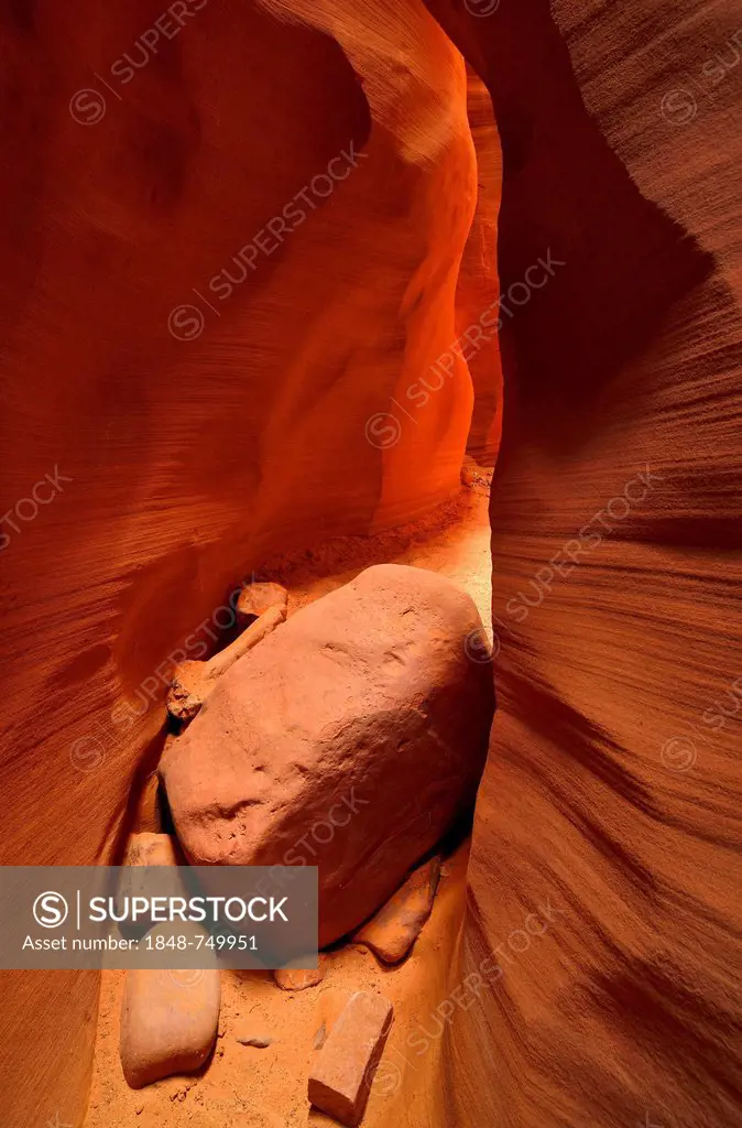 Red sandstone of the Moenkopi Formation, rock formation, colours and structures at Secret Slot Canyon, Page, Navajo Nation Reservation, Arizona, South...