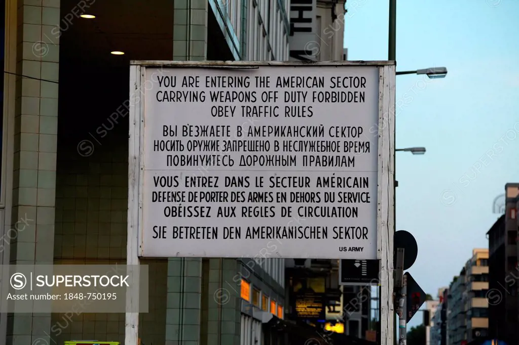 Sign at Checkpoint Charlie, Berlin, Germany, Europe