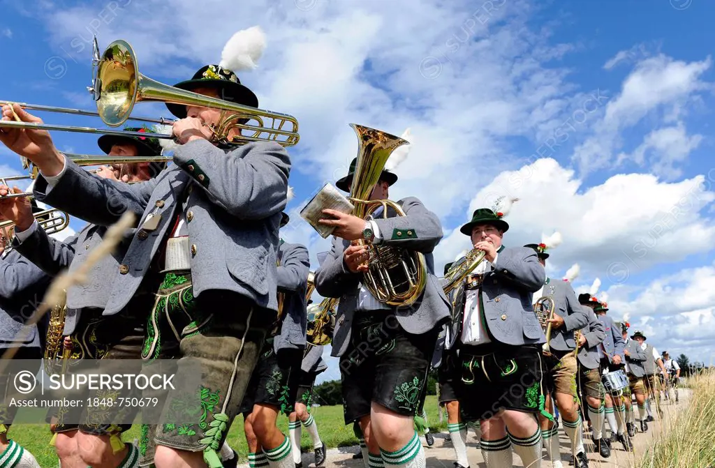 Muensing brass band, marching band, Upper Bavaria, Bavaria, Germany, Europe