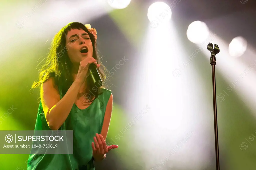 Singer Lyn M from the Swiss band Aloan performing live in the Schueuer concert hall, Lucerne, Switzerland, Europe