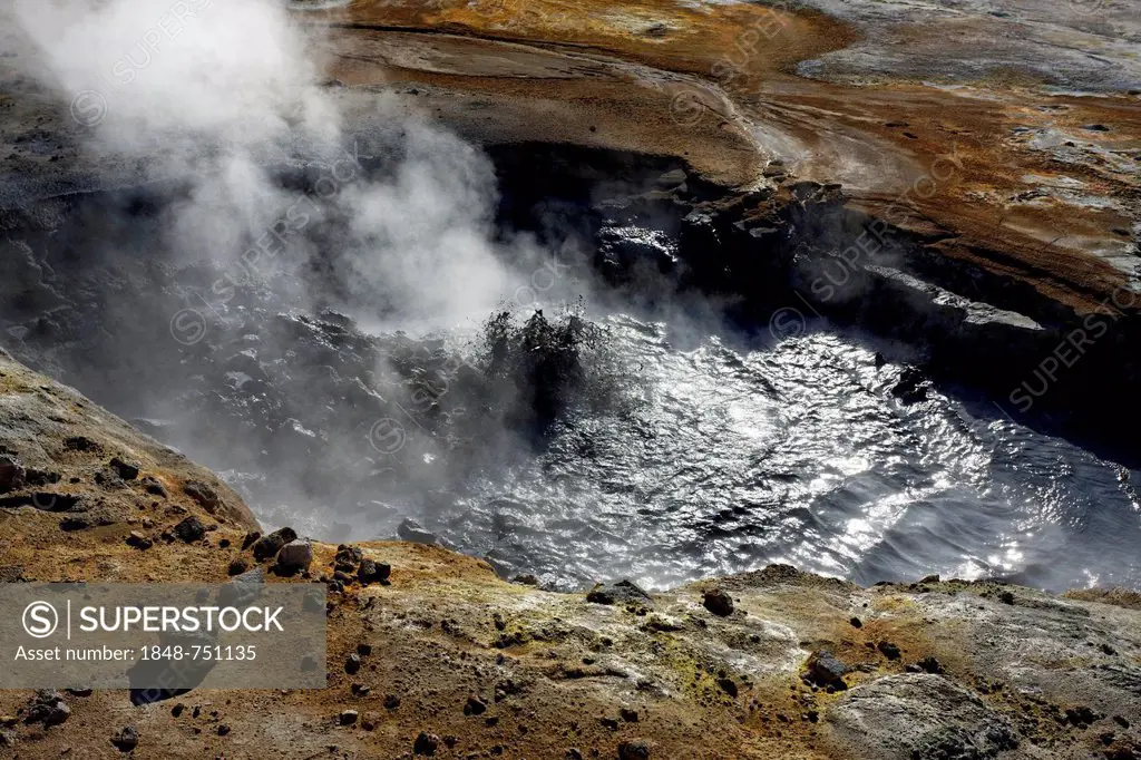 Boiling mud pool at the Namafjall Hverir geo thermal area, Iceland, Europe