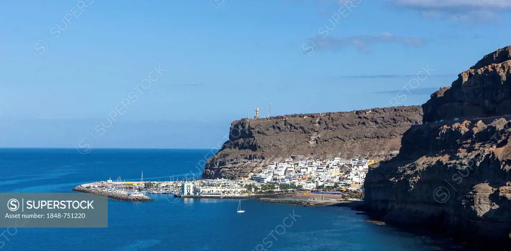 View towards Port de Mogan, Gran Canaria, Canary Islands, Spain, Europe, PublicGround