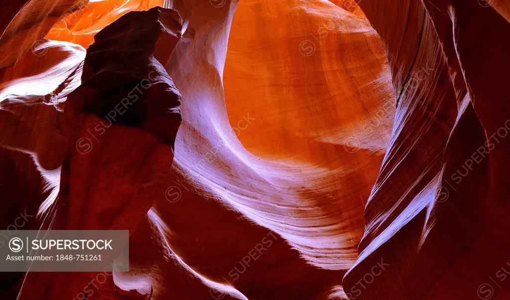 Red sandstone of the Moenkopi Formation, rock formations, colours and structures at Lower Antelope Slot Canyon, Corkscrew Canyon, Page, Navajo Nation ...
