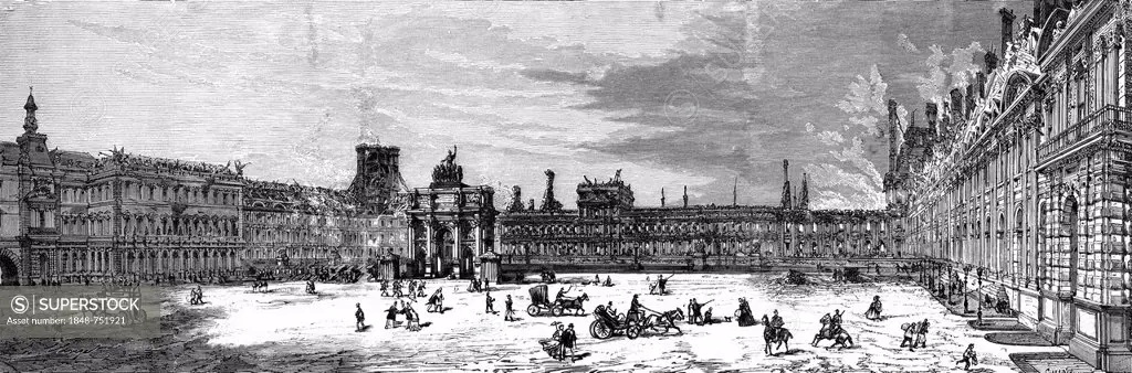 The Burning of the Tuileries, Royal Palace in Paris, destruction during the uprising of the Paris Commune or La Commune de Paris, 1871, Paris, France,...