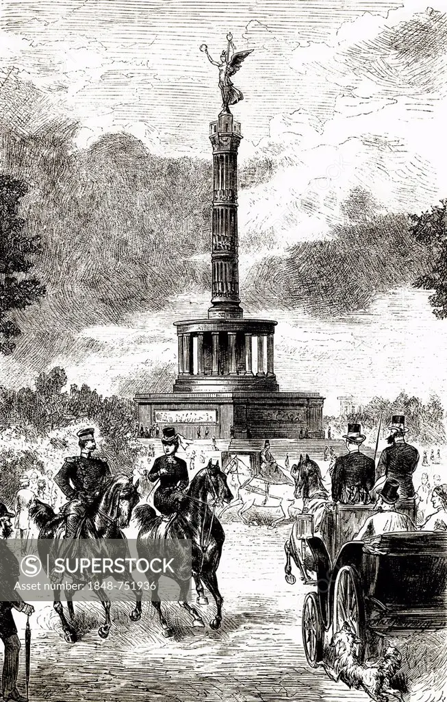Siegessaeule Victory Column on Grossen Stern, Tiergarten, Berlin, Germany, Europe, historical scene around 1871