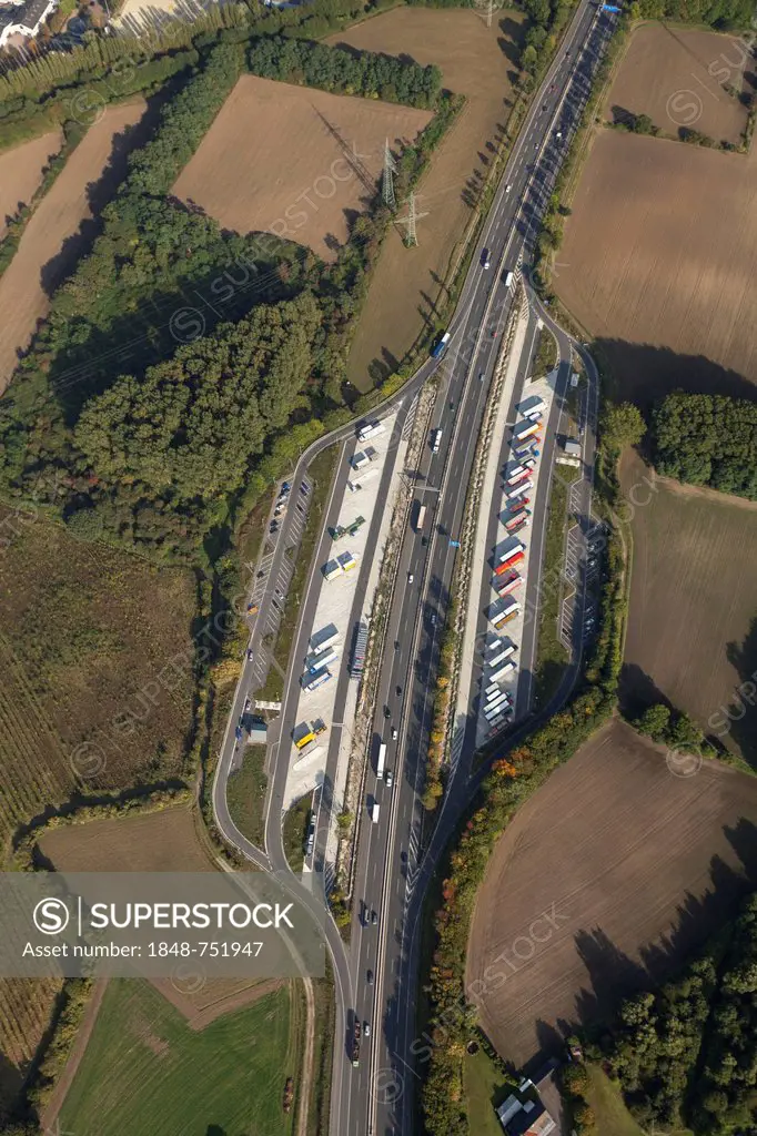 Aerial view, rest stop on the A42 motorway, Castrop-Rauxel, Ruhr area, North Rhine-Westphalia, Germany, Europe