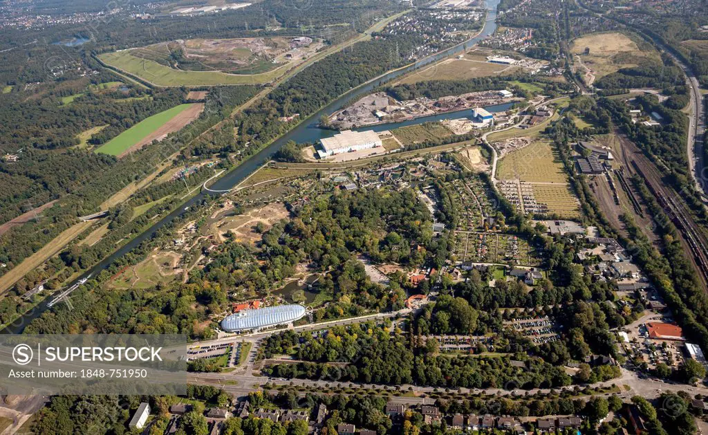Aerial view, Zoom Erlebniswelt zoo, Gelsenkirchen, Ruhr area, North Rhine-Westphalia, Germany, Europe