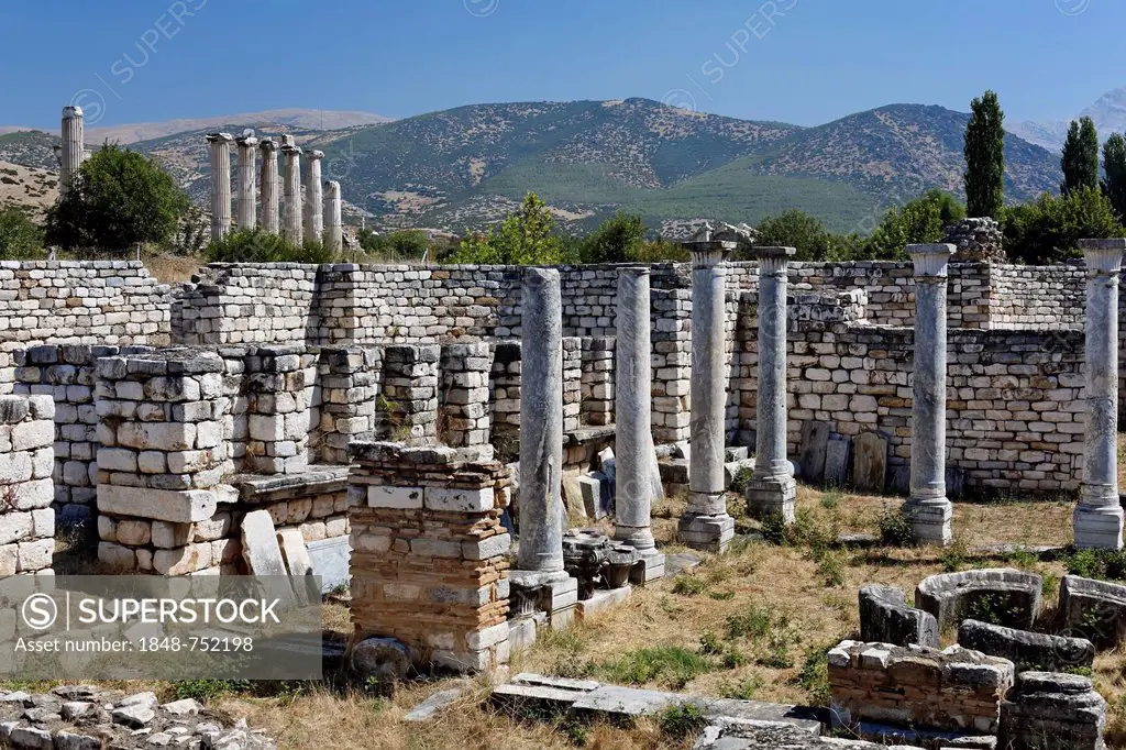 Remnants and pillars at the Temple of Aphrodite, Aphrodisias, Geyre, Karacasu, Aydin, Western Turkey, Turkey, Asia