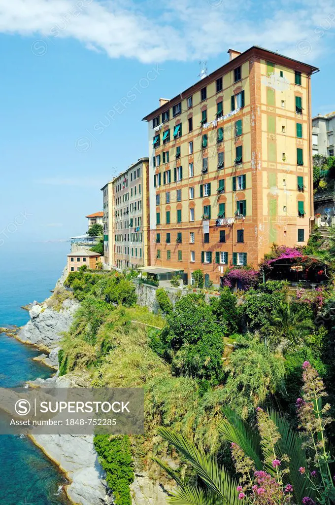 Large residential building at the cliffs of Camogli, Riviera, Liguria, Europe