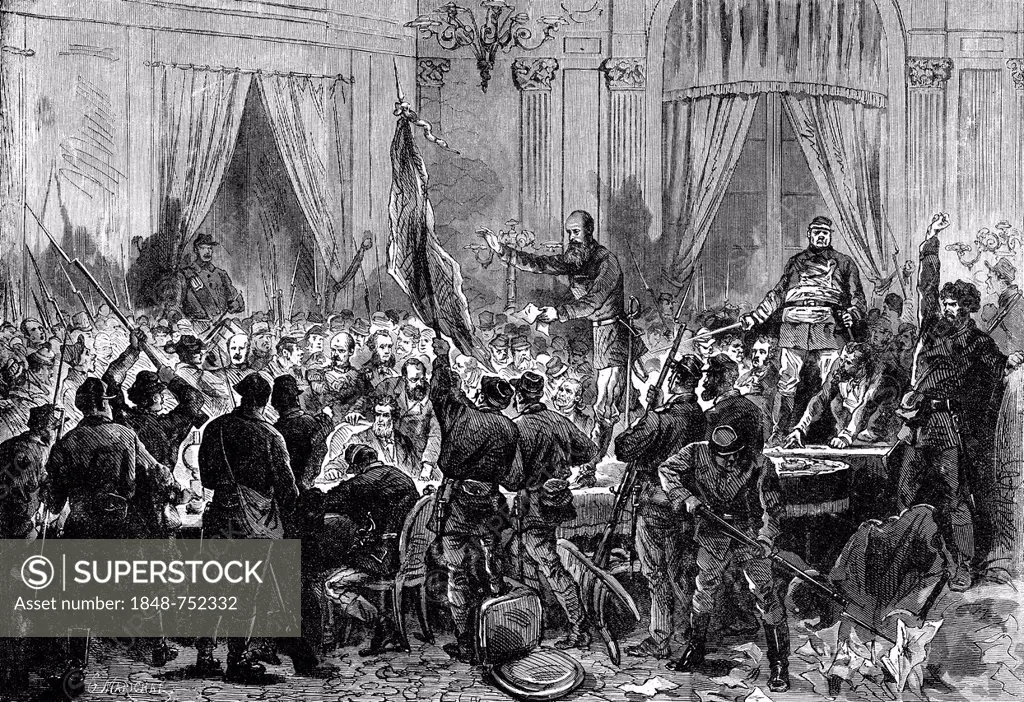 Sit-in of the meeting room of the Government through the Paris Communards on 31 October 1870, uprising of the Paris Commune or La Commune de Paris, Pa...