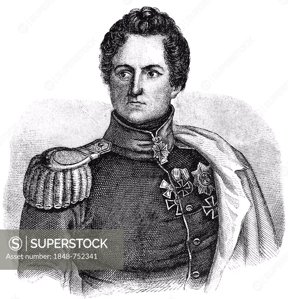 Historical illustration, portrait of August Wilhelm Antonius Graf Neidhardt von Gneisenau, 1760 - 1831, a Prussian general field marshal and army refo...