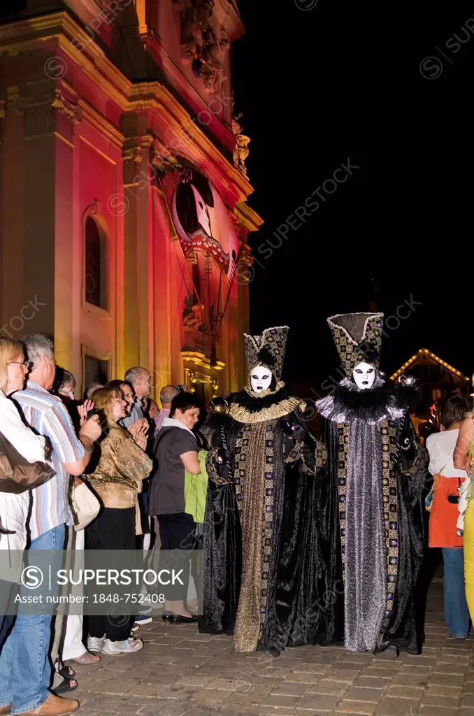 Ornate costumes and masks, Venetian Fair, Ludwigsburg, Baden-Wuerttemberg, Germany, Europe