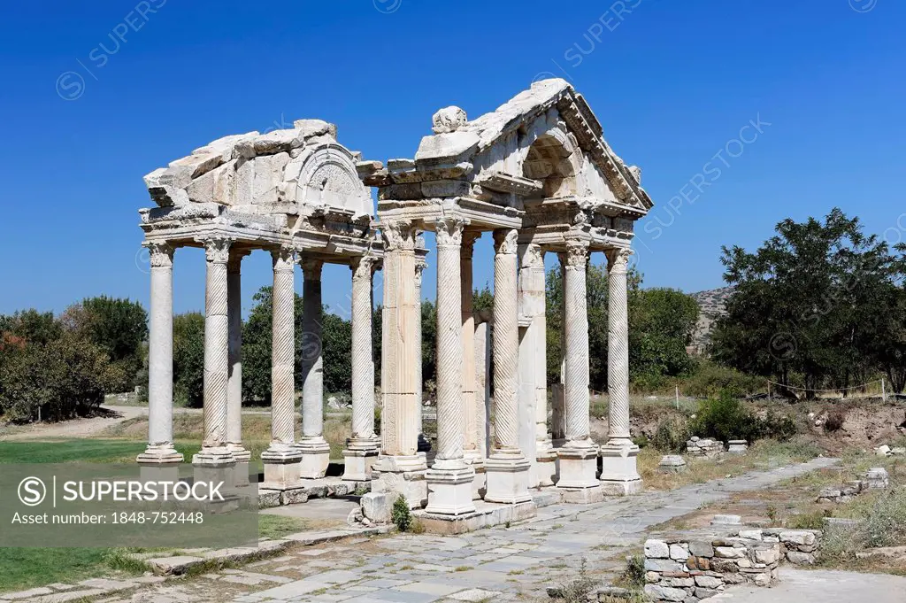 Tetrapylon or Propylon at the ancient archaeological site of Aphrodisias, Geyre, Karacasu, Aydin, Western Turkey, Turkey, Asia