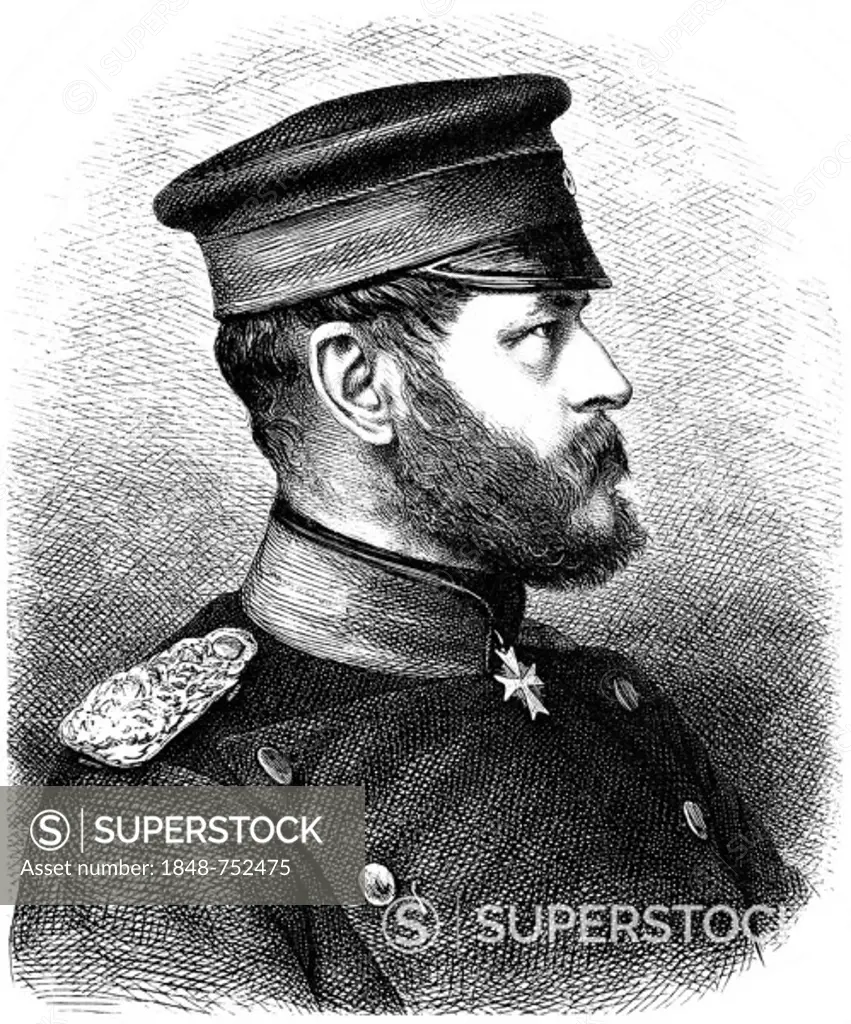 Historic drawing, portrait of Friedrich Wilhelm Gustav von Stiehle, 1823-1899, Prussian officer, Franco-Prussian War or Franco-German War, 1870-1871, ...