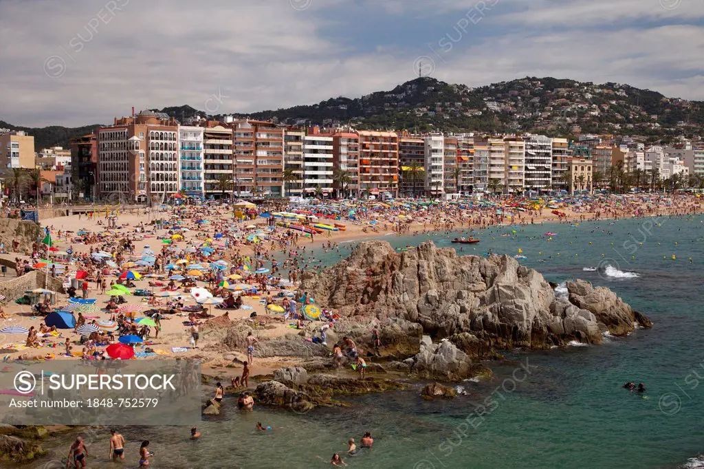 Beach and town of Lloret de Mar, Costa Brava, Catalonia, Spain, Europe, PublicGround