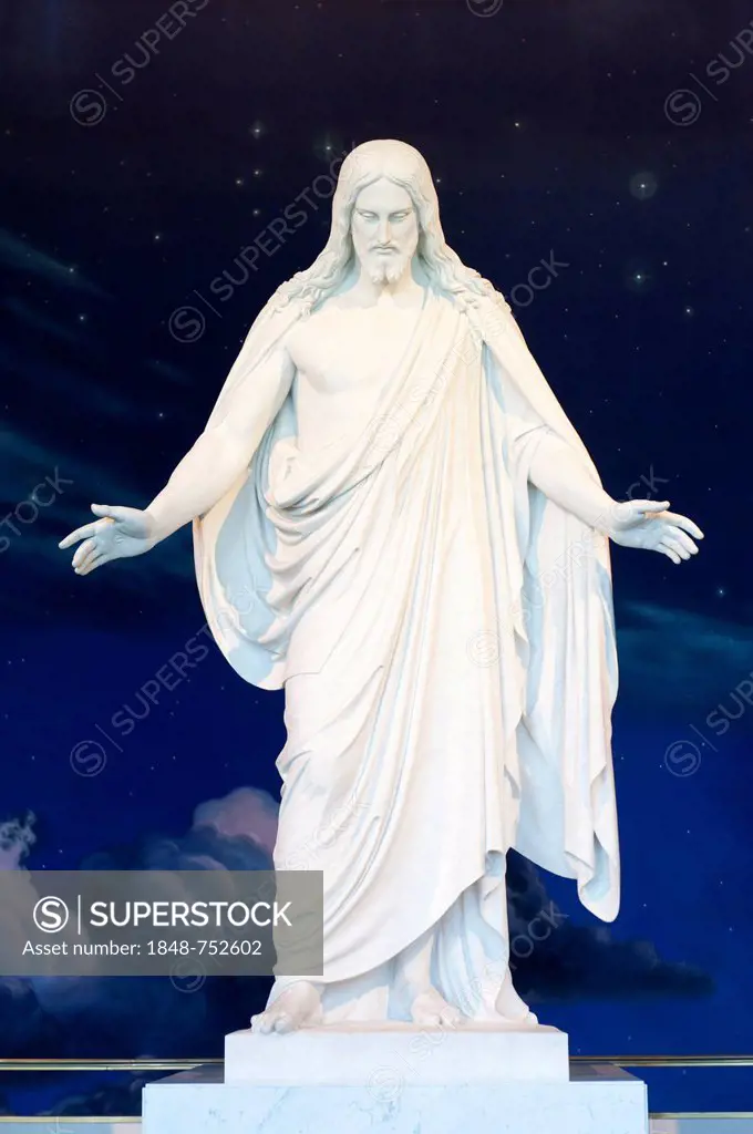 Church of Jesus Christ of Latter Day Saints, Mormons, white statue of Jesus Christ, North Visitors' Center, Temple Square, Salt Lake City, Utah, Weste...