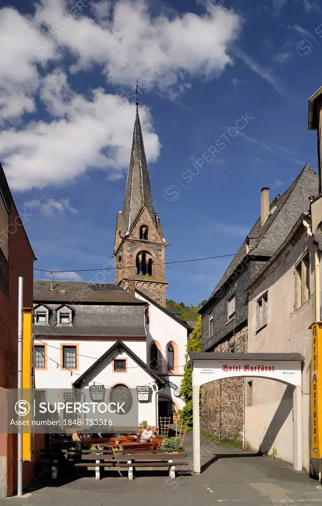 Hotel Kurfuerst, Church, Kamp-Bornhofen, Rhein-Lahn-Kreis district, Rhineland-Palatinate, Germany, Europe