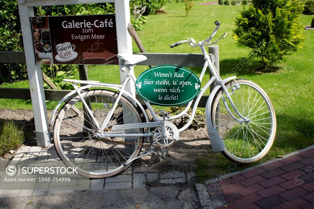 Decorative bicycle at Ewiges Meer Café, East Frisia, Lower Saxony, Germany, Europe