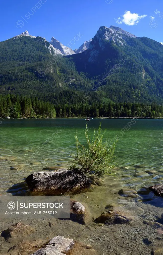 Lake Hintersee, Ramsau, Berchtesgadener Land, Alps, Upper Bavaria, Bavaria, Germany, Europe
