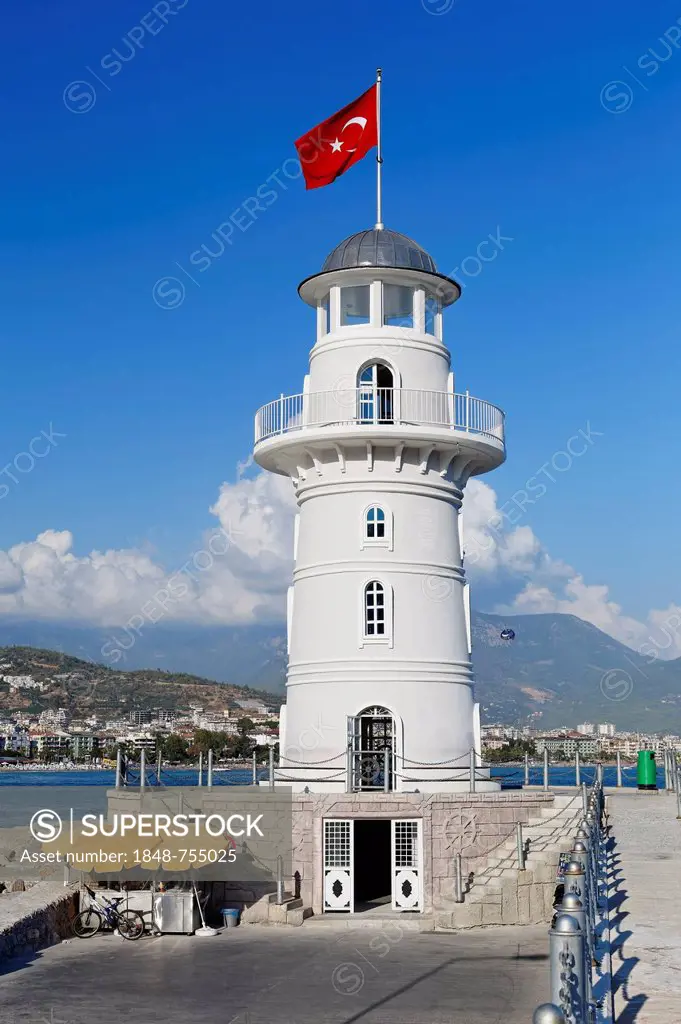 Lighthouse at the port of Alanya, Antalya, Turkish Riviera, Turkey, Asia