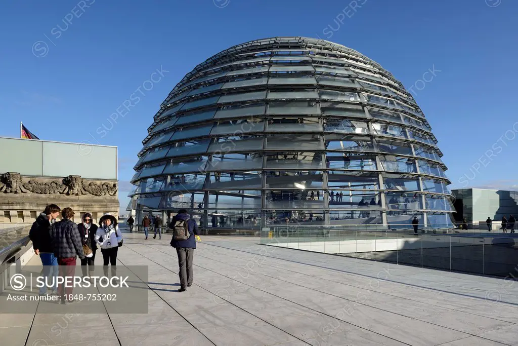 Dome and roof terrace of the Reichstag building, architect Sir Norman Foster, Berlin, Germany, Europe