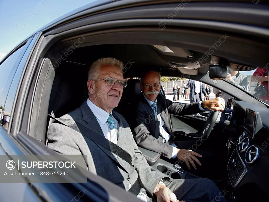 Winfried Kretschmann, Minister-President of Baden-Wuerttemberg, member of the Green party, visiting Dr. Dieter Zetsche, right, Chairman of the Board o...
