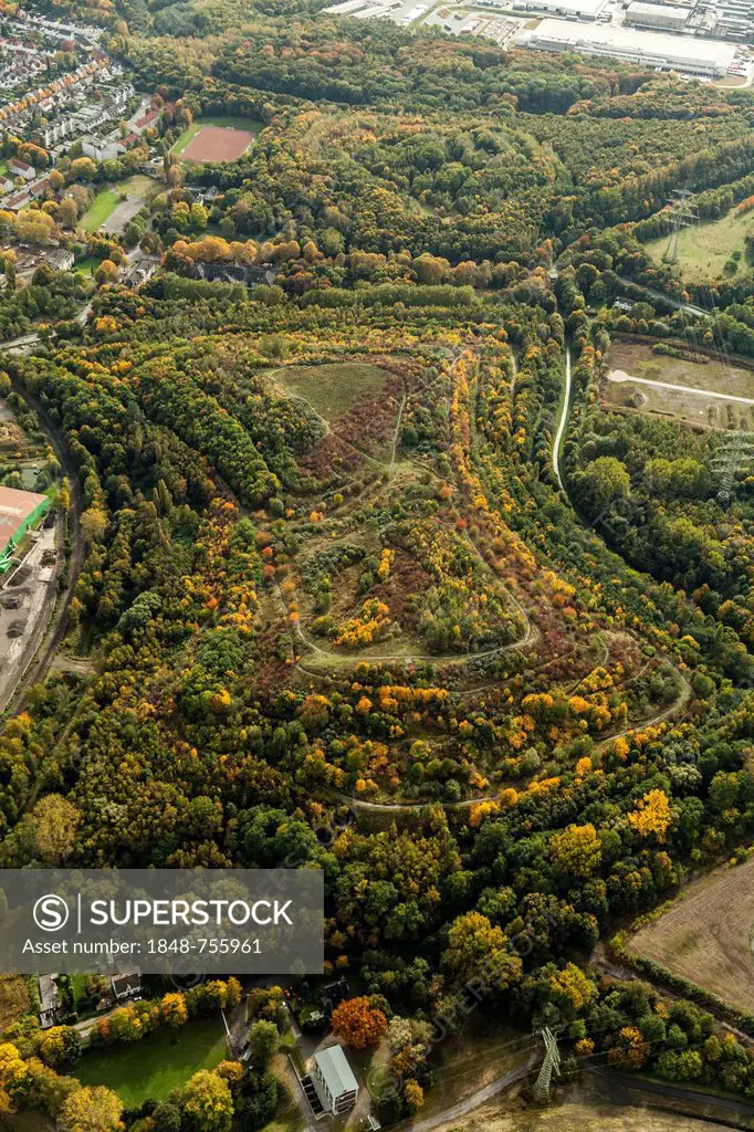 Aerial view, Halde 22 heap, autumn, Brauckstrasse, Gladbeck, Ruhr region, North Rhine-Westphalia, Germany, Europe