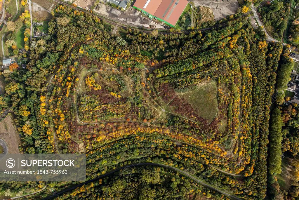 Aerial view, Halde 22 heap, autumn, Brauckstrasse road, Gladbeck, Ruhr region, North Rhine-Westphalia, Germany, Europe