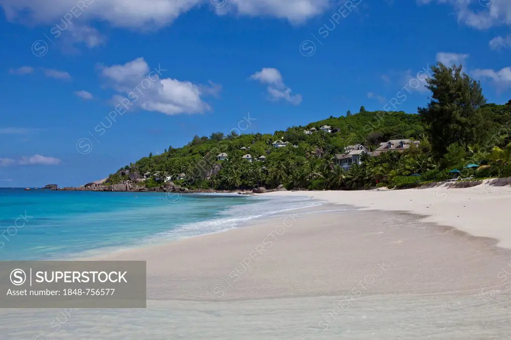 Beach of Anse Intendance and the Banyan Tree Hotel, Mahe Island, Seychelles, Africa, Indian Ocean