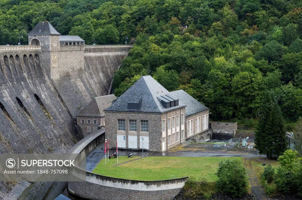 Edersee reservoir dam, Kellerwald National Park, Waldeck, North Hesse, Hesse, Germany, Europe