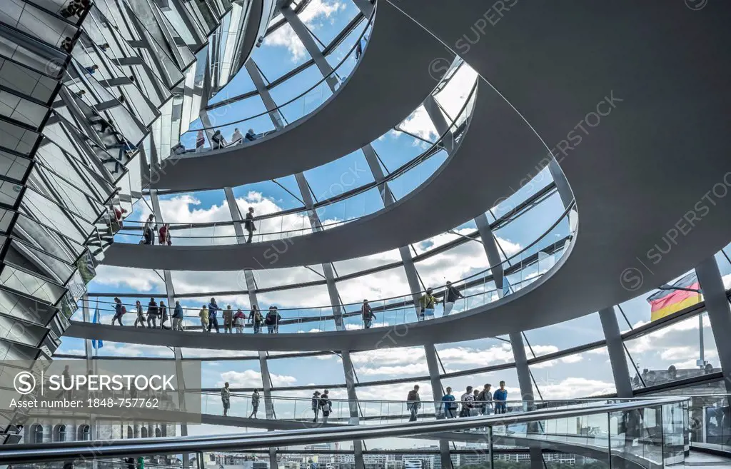 Interior shot of the dome of the Reichstag Building, Berlin, Germany, Europe