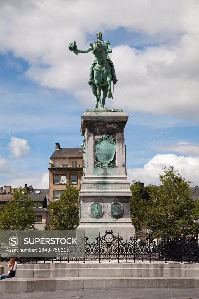 Equestrian statue of William II on Place Guillaume II, City of Luxembourg, Luxembourg, Europe, PublicGround
