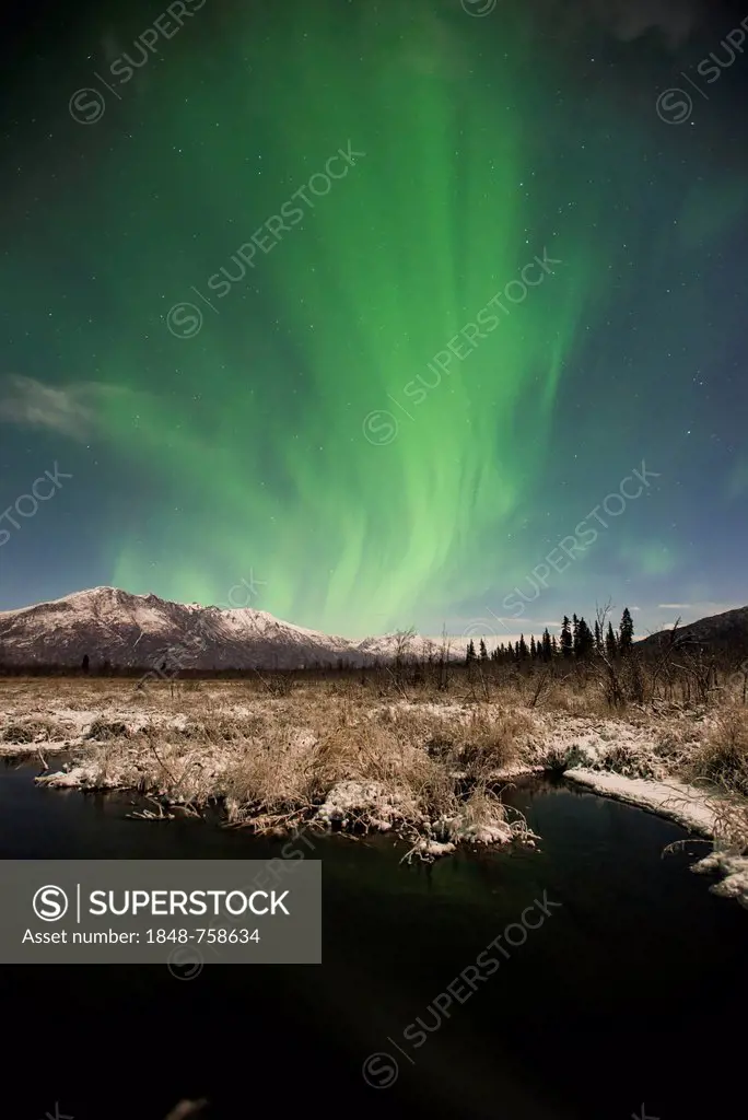 Aurora Borealis over the Knik River Valley, Alaska