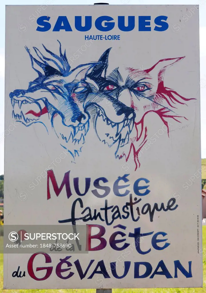 Poster of the Museum of the Beast of Gevaudan, village of Saugues, Haute Loire, Auvergne, France, Europe