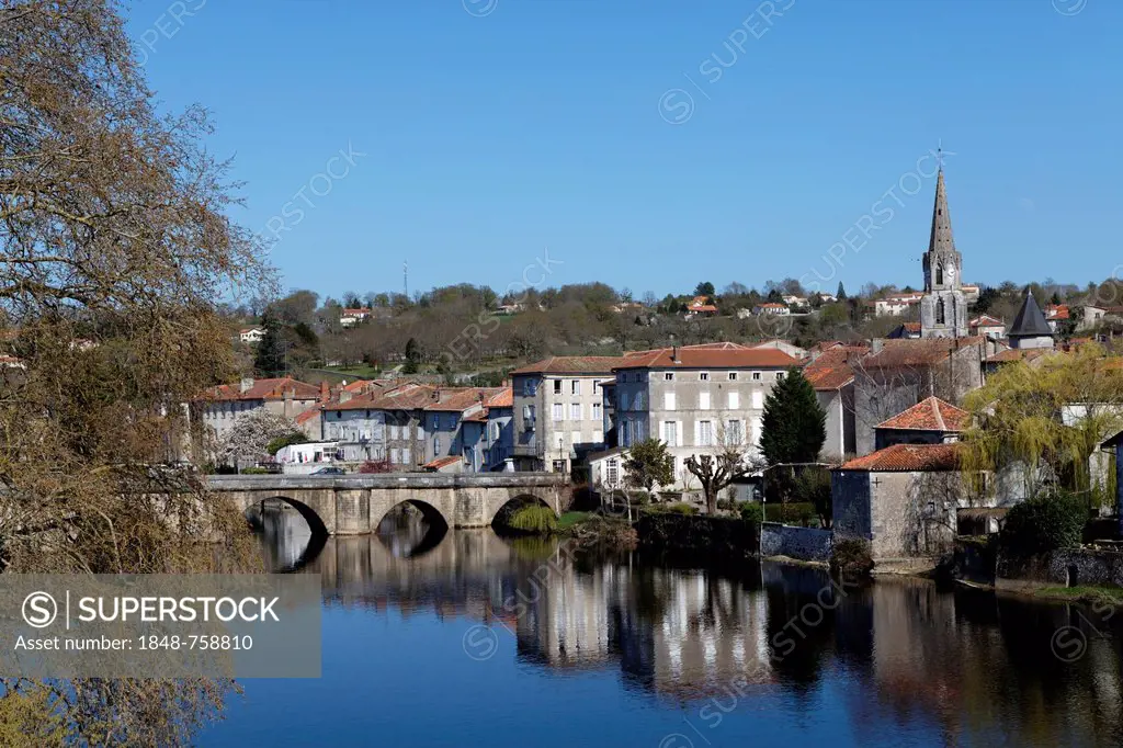 Confolens and Charente River, Department Charente, France, Europe