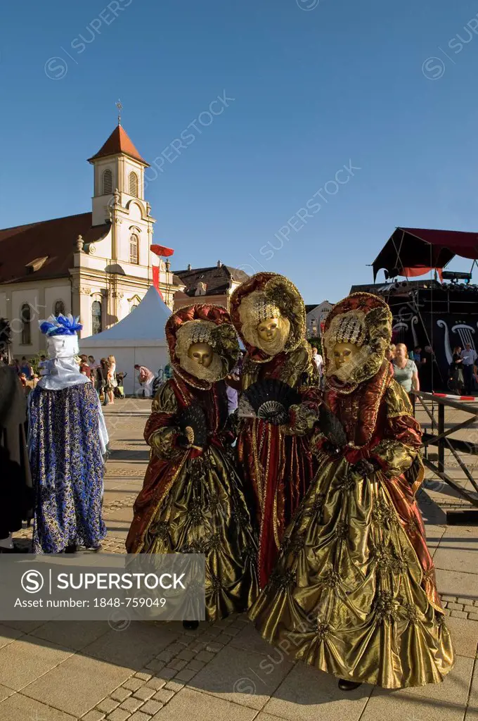 Costume wearers, Venetian Fair, on the historic Marktplatz market square, Ludwigsburg, Baden-Wuerttemberg, Germany, Europe