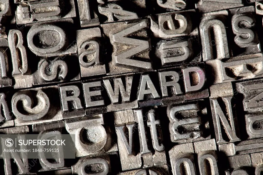 Old lead letters forming the word REWARD