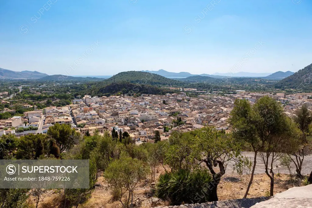 View from the Calvary to the old town of Pollença, Mallorca, Balearic Islands, Spain, Europe