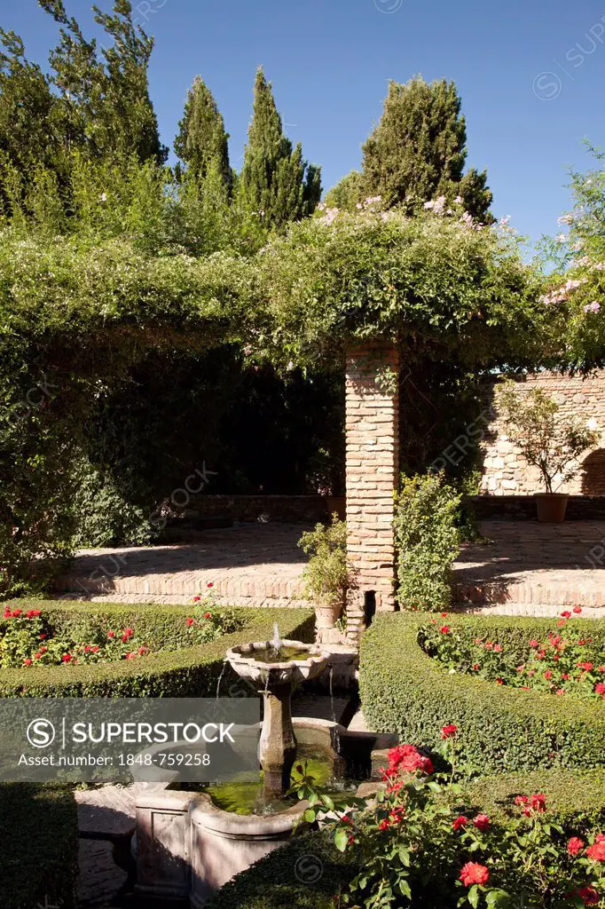 Gardens of Alcazaba Fortress, Málaga, Andalucia, Spain, Europe