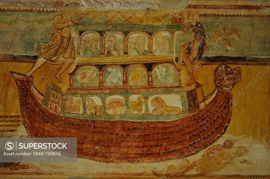 Fresco, Noah's Ark, in the Abbey Church of Saint Savin