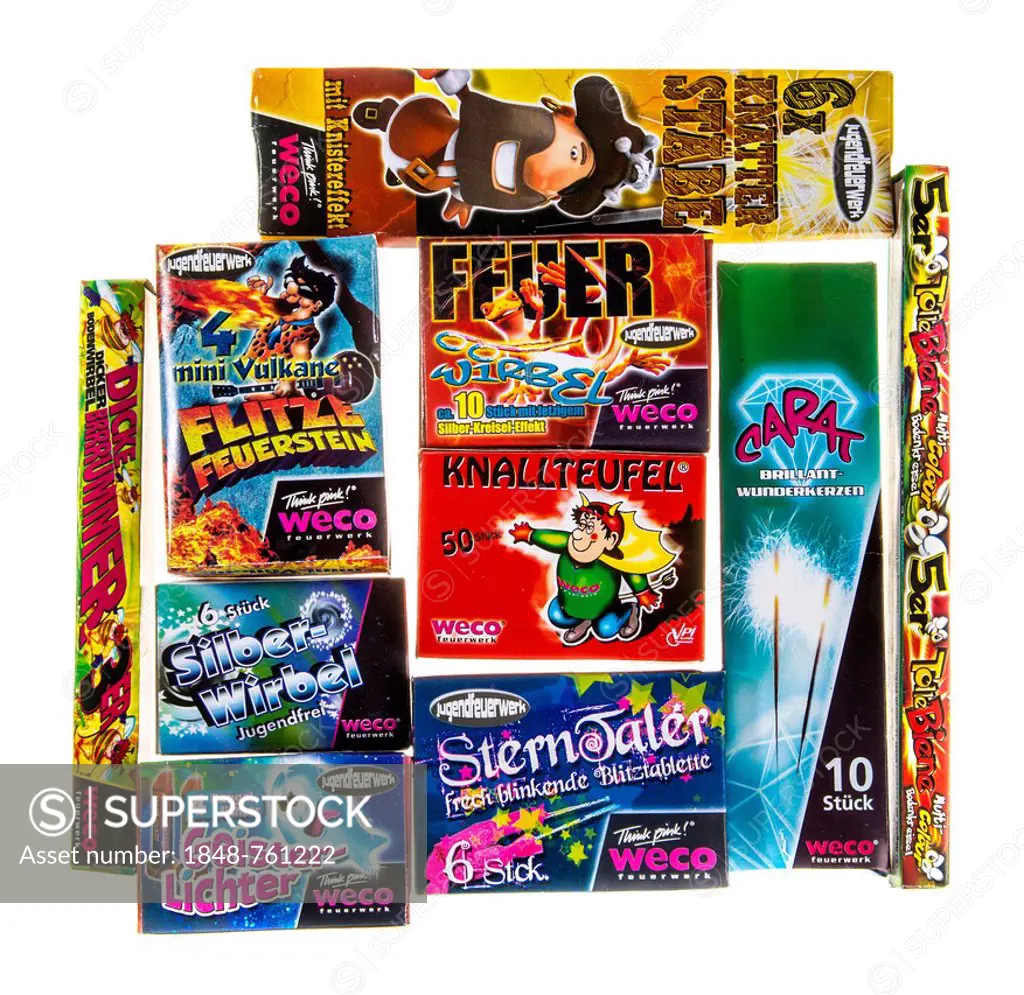 Various fireworks for children, firecrackers, sparklers