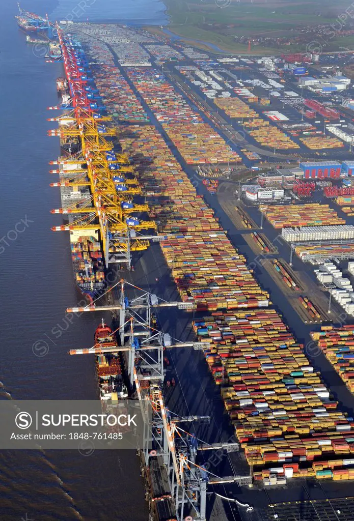 Aerial view, container terminal in the Port of Bremerhaven