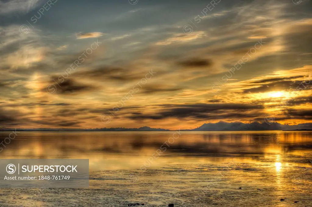 Sunset and halos over Cook Inlet, Alaska