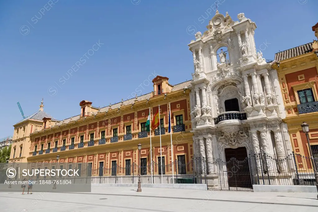 The Palace of San Telmo, Palacio de San Telmo, the seat of the presidency of the Andalusian Autonomous Government, Seville, Sevilla, Andalusia, Spain,...