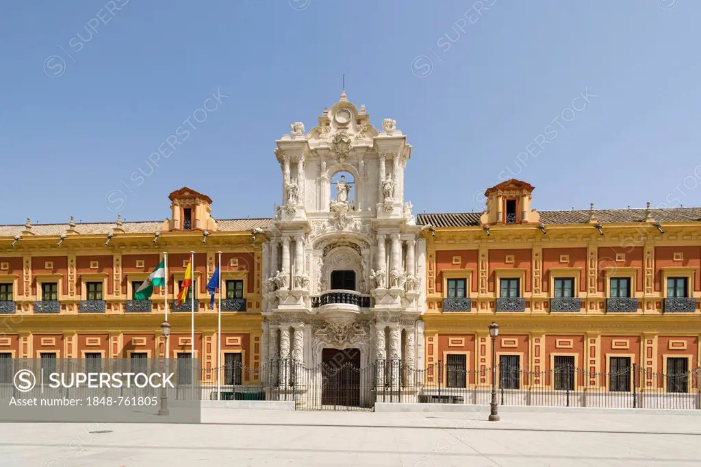 The Palace of San Telmo, Palacio de San Telmo, the seat of the presidency of the Andalusian Autonomous Government, Seville, Sevilla, Andalusia, Spain,...